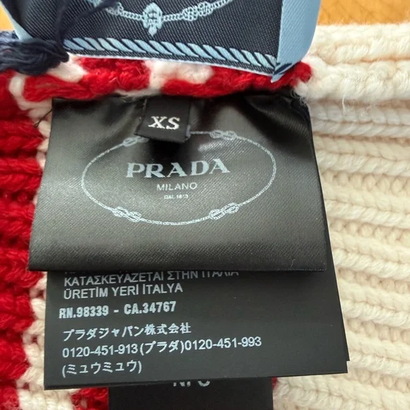 Prada Beanie Cashmere Red and White Hat - Picture 5 of 6